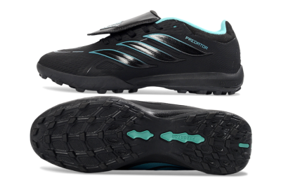 Adidas Predator 26 Elite Fold-Over Tongue TF Football Shoes - Black/Aqua Blue/Metallic Silver