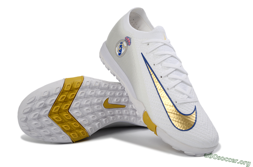 Nike Air Zoom Mercurial Vapor 16 Elite TF Football Shoes - White/Royal Blue/Metallic Gold 0
