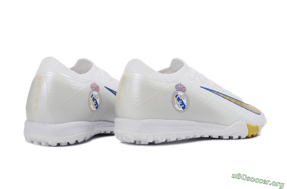 Nike Air Zoom Mercurial Vapor 16 Elite TF Football Shoes - White/Royal Blue/Metallic Gold 6