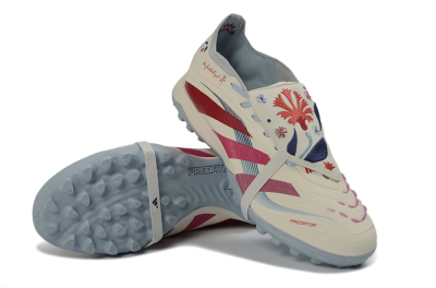 Adidas Predator Gal 26 Elite Fold-Over Tongue TF Football Shoes - Ivory/Blush Pink/Light Blue