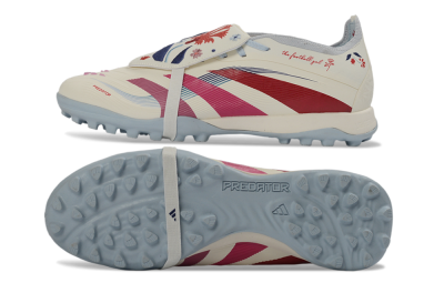 Adidas Predator Gal 26 Elite Fold-Over Tongue TF Football Shoes - Ivory/Blush Pink/Light Blue