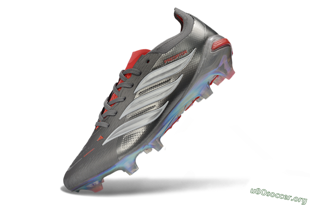 Adidas Predator 26 Elite FG Football Boots - Gray/Fiery Red/Metallic Silver 5