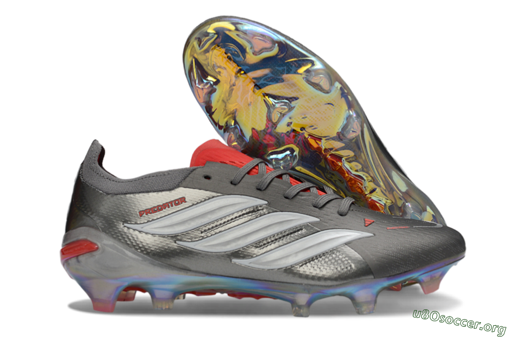 Adidas Predator 26 Elite FG Football Boots - Gray/Fiery Red/Metallic Silver 2