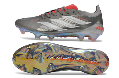 Adidas Predator 26 Elite FG Football Boots - Gray/Fiery Red/Metallic Silver