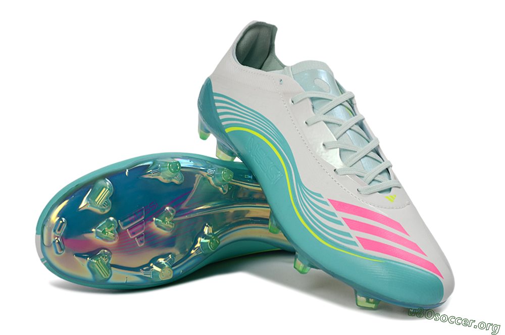 Messi x Adidas F50 Elite FG Football Boots - Aqua/Coral Twist/Neon Green 4
