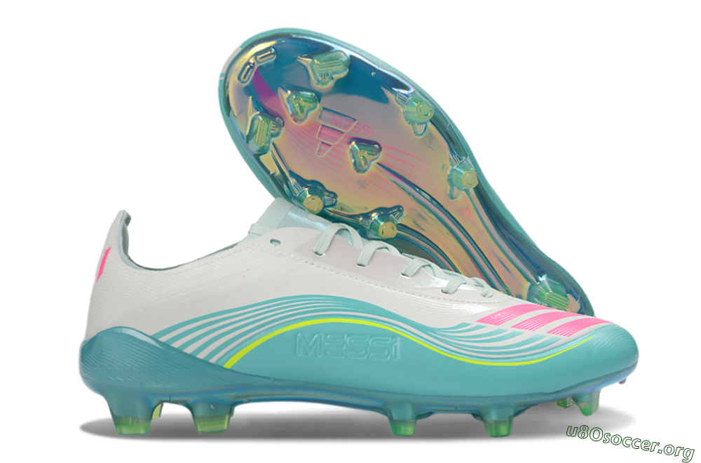 Messi x Adidas F50 Elite FG Football Boots - Aqua/Coral Twist/Neon Green 2