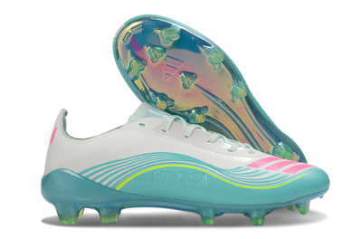 Messi x Adidas F50 Elite FG Football Boots - Aqua/Coral Twist/Neon Green