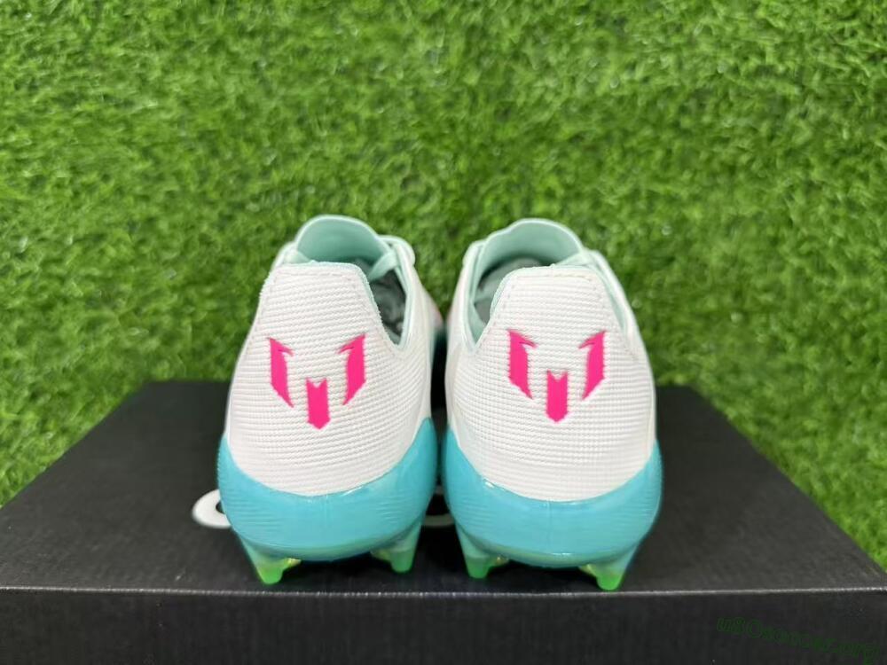 Messi x Adidas F50 Elite FG Football Boots - Aqua/Coral Twist/Neon Green