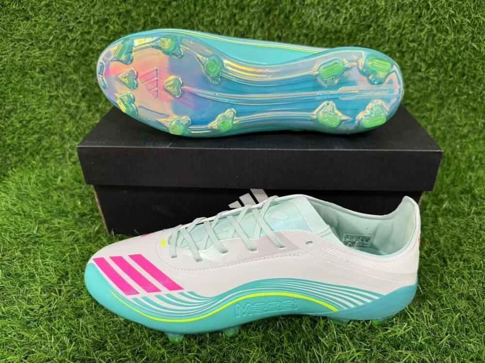Messi x Adidas F50 Elite FG Football Boots - Aqua/Coral Twist/Neon Green