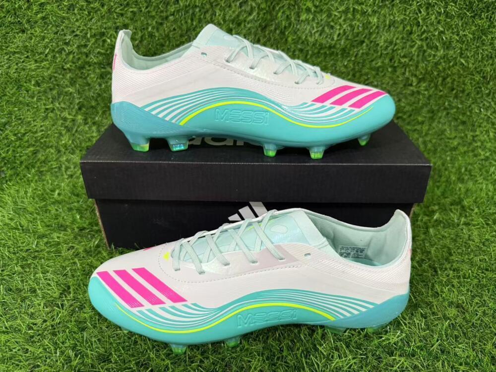 Messi x Adidas F50 Elite FG Football Boots - Aqua/Coral Twist/Neon Green