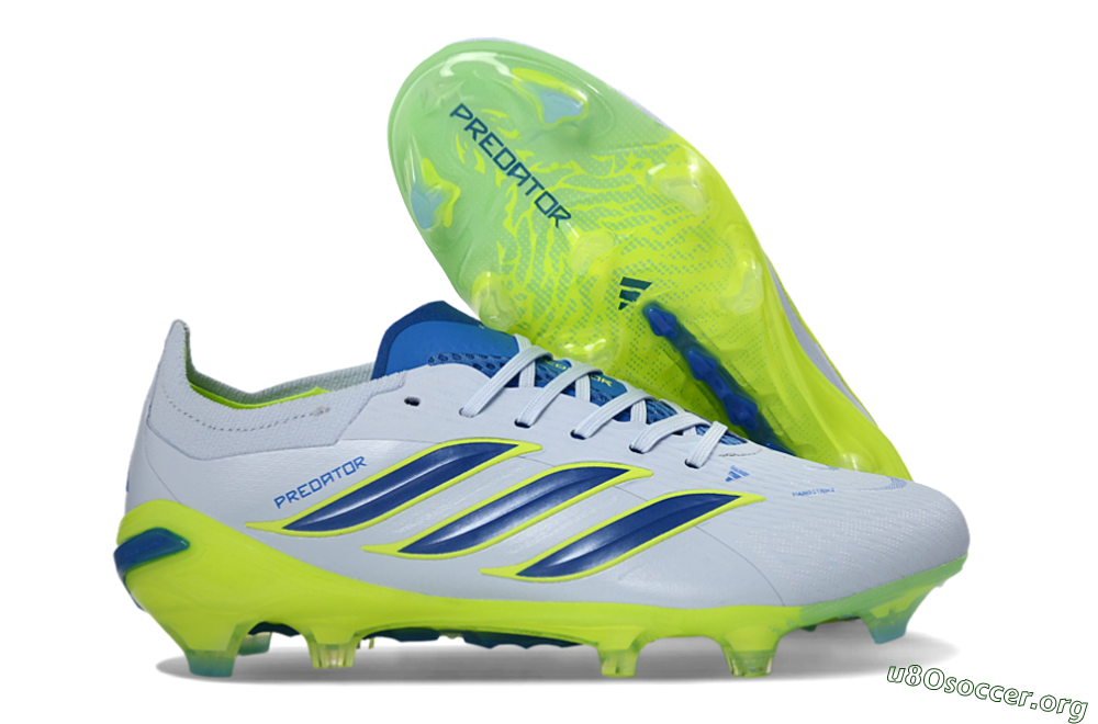 Adidas Predator 26 Elite FG Football Boots - Gray/Electric Green/Navy Blue 2