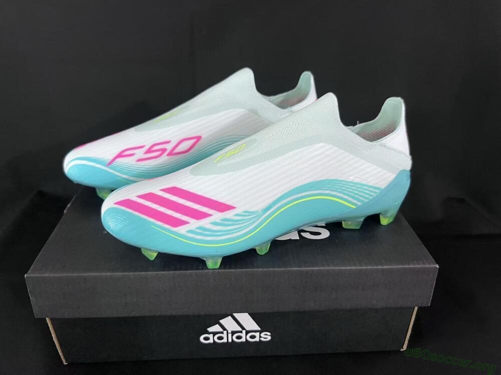 Adidas F50 Elite Laceless FG Football Boots - Aqua/Neon Green/Pink