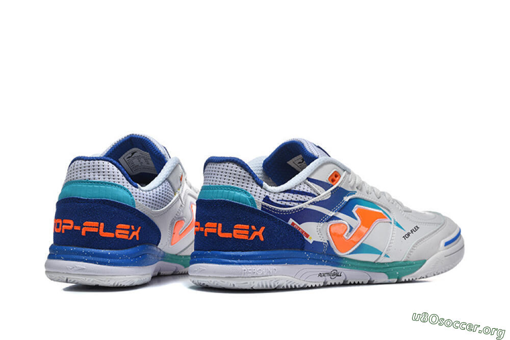 Joma Top Flex IC Football Shoes - White/Bright Blue/Orange 9