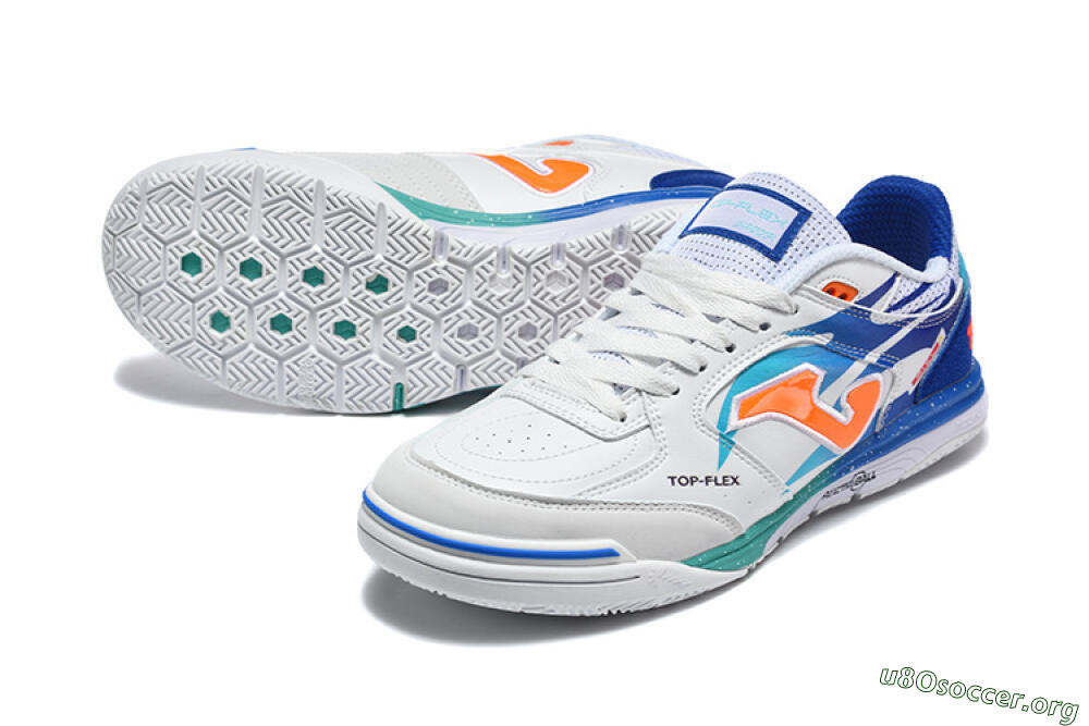 Joma Top Flex IC Football Shoes - White/Bright Blue/Orange 0
