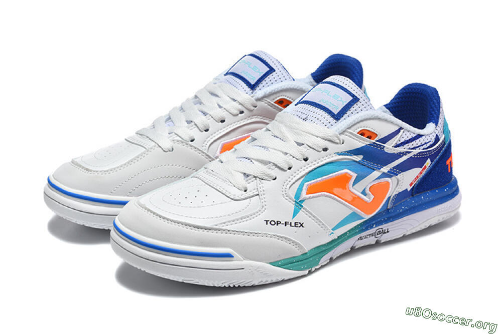 Joma Top Flex IC Football Shoes - White/Bright Blue/Orange 5