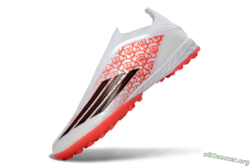 Adidas F50 Elite Laceless TF Football Shoes - White/Coral Red/Silver 6