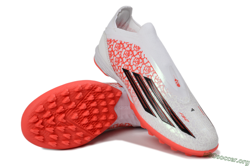 Adidas F50 Elite Laceless TF Football Shoes - White/Coral Red/Silver 4