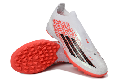 Adidas F50 Elite Laceless TF Football Shoes - White/Coral Red/Silver