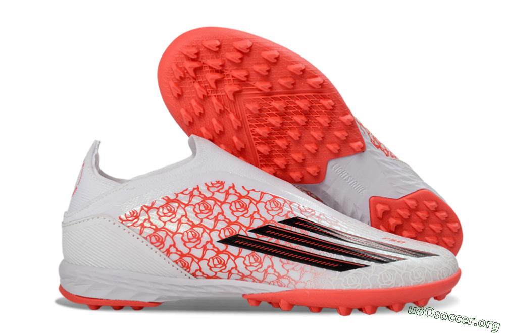Adidas F50 Elite Laceless TF Football Shoes - White/Coral Red/Silver 2