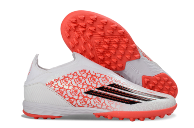 Adidas F50 Elite Laceless TF Football Shoes - White/Coral Red/Silver