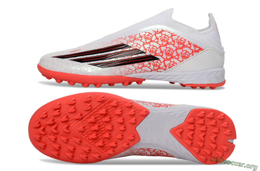 Adidas F50 Elite Laceless TF Football Shoes - White/Coral Red/Silver 1