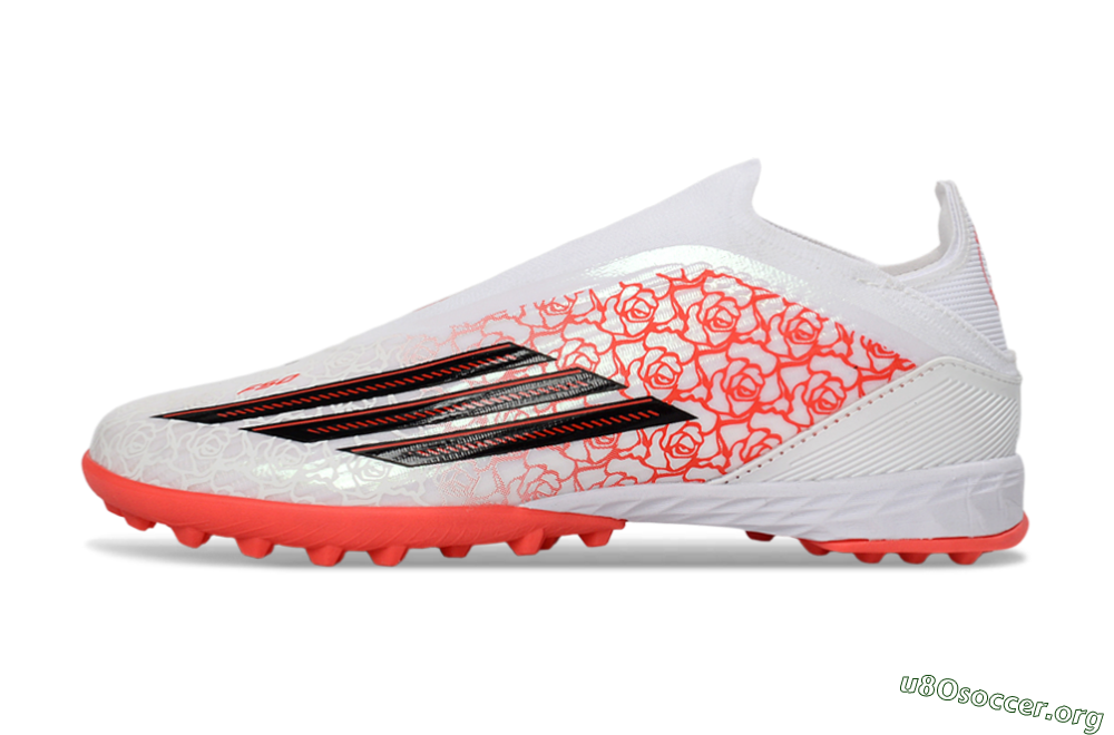 Adidas F50 Elite Laceless TF Football Shoes - White/Coral Red/Silver 3