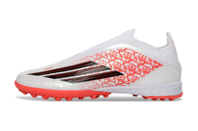 Adidas F50 Elite Laceless TF Football Shoes - White/Coral Red/Silver