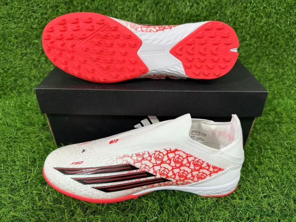 Adidas F50 Elite Laceless TF Football Shoes - White/Coral Red/Silver