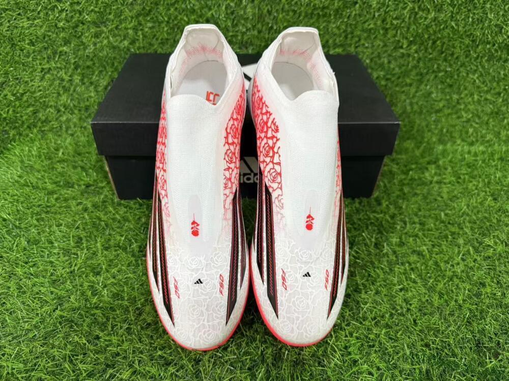 Adidas F50 Elite Laceless TF Football Shoes - White/Coral Red/Silver