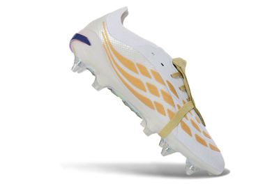 Adidas Predator 26 Elite Fold-Over Tongue SG Football Boots - White/Gold Accents/Holographic Sole