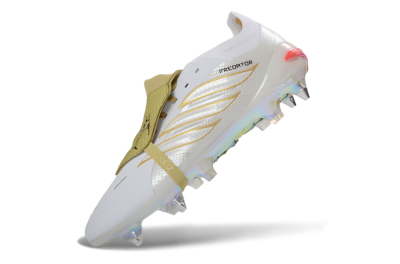 Adidas Predator 26 Elite Fold-Over Tongue SG Football Boots - White/Gold Accents/Holographic Sole