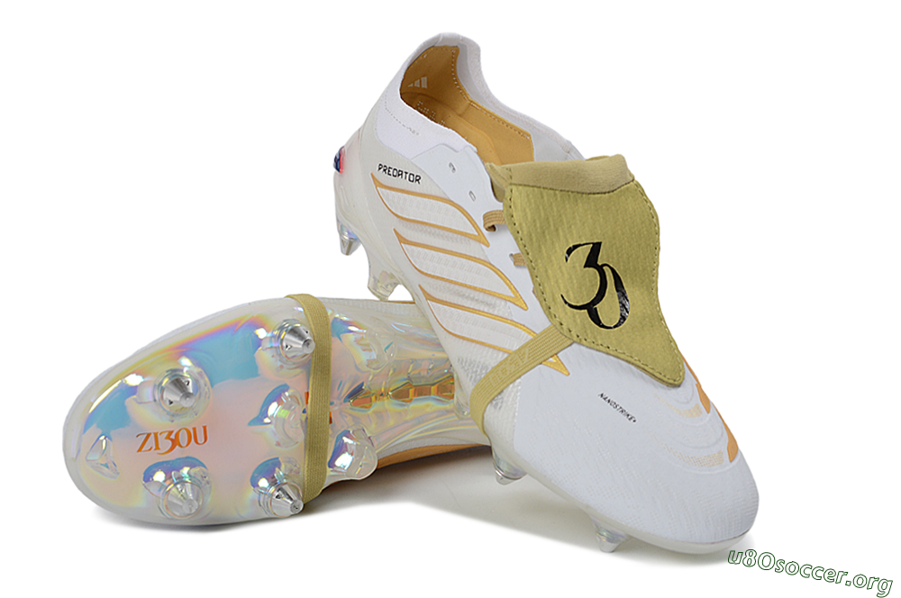 Adidas Predator 26 Elite Fold-Over Tongue SG Football Boots - White/Gold Accents/Holographic Sole 0
