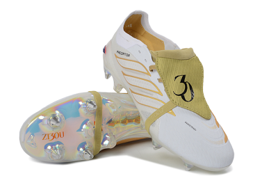 Adidas Predator 26 Elite Fold-Over Tongue SG Football Boots - White/Gold Accents/Holographic Sole