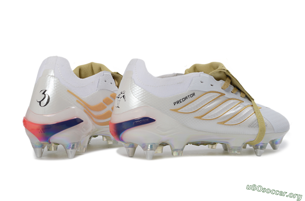 Adidas Predator 26 Elite Fold-Over Tongue SG Football Boots - White/Gold Accents/Holographic Sole 6
