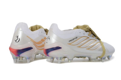 Adidas Predator 26 Elite Fold-Over Tongue SG Football Boots - White/Gold Accents/Holographic Sole