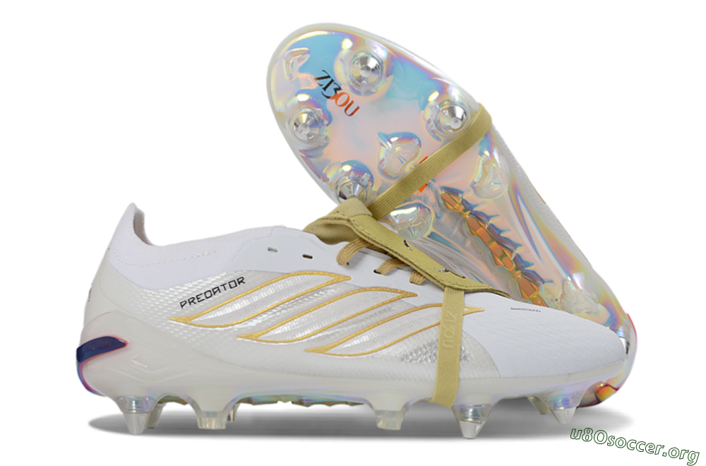 Adidas Predator 26 Elite Fold-Over Tongue SG Football Boots - White/Gold Accents/Holographic Sole 2
