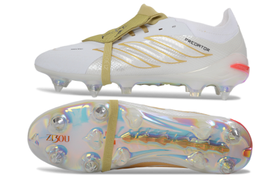 Adidas Predator 26 Elite Fold-Over Tongue SG Football Boots - White/Gold Accents/Holographic Sole