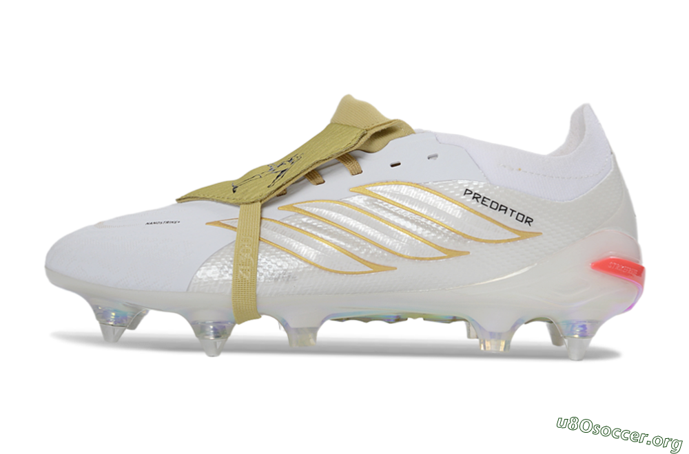 Adidas Predator 26 Elite Fold-Over Tongue SG Football Boots - White/Gold Accents/Holographic Sole 3