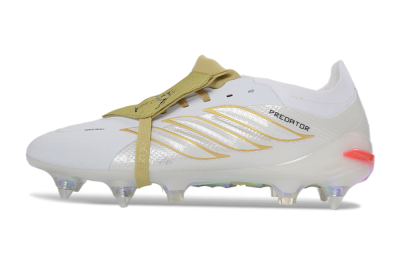 Adidas Predator 26 Elite Fold-Over Tongue SG Football Boots - White/Gold Accents/Holographic Sole