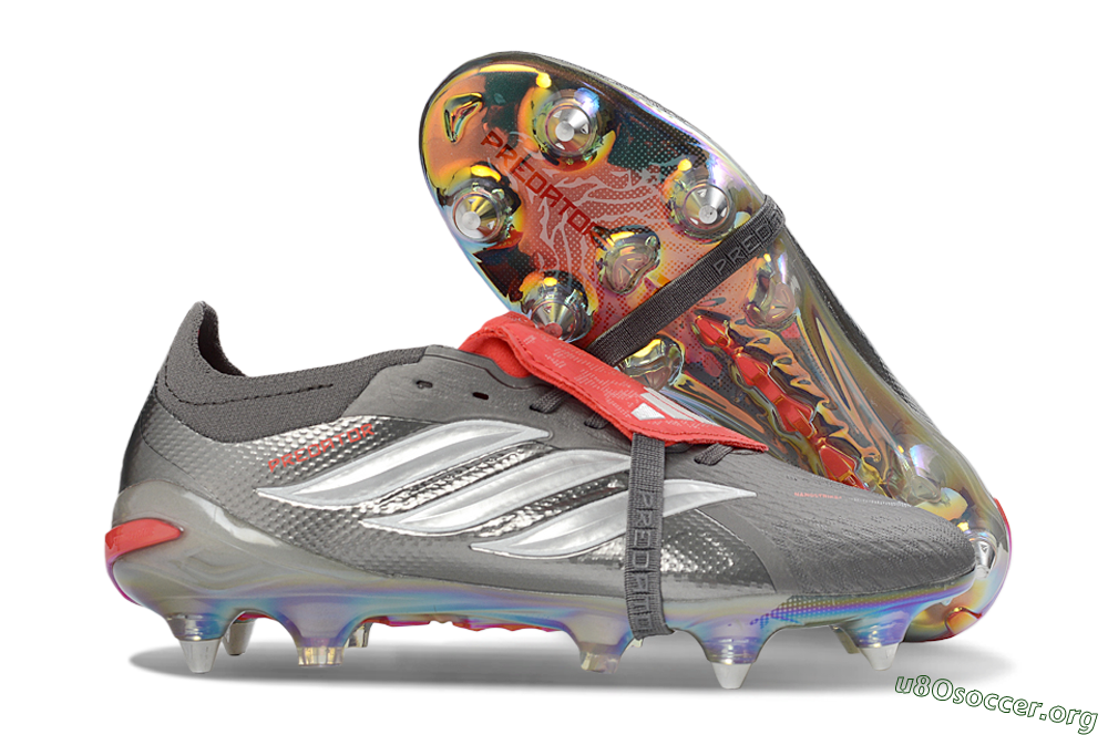 Adidas Predator 26 Elite Fold-Over Tongue SG Football Boots - Gray/Electric Red/Metallic Silver 2