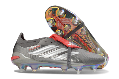 Adidas Predator 26 Elite Fold-Over Tongue SG Football Boots - Gray/Electric Red/Metallic Silver