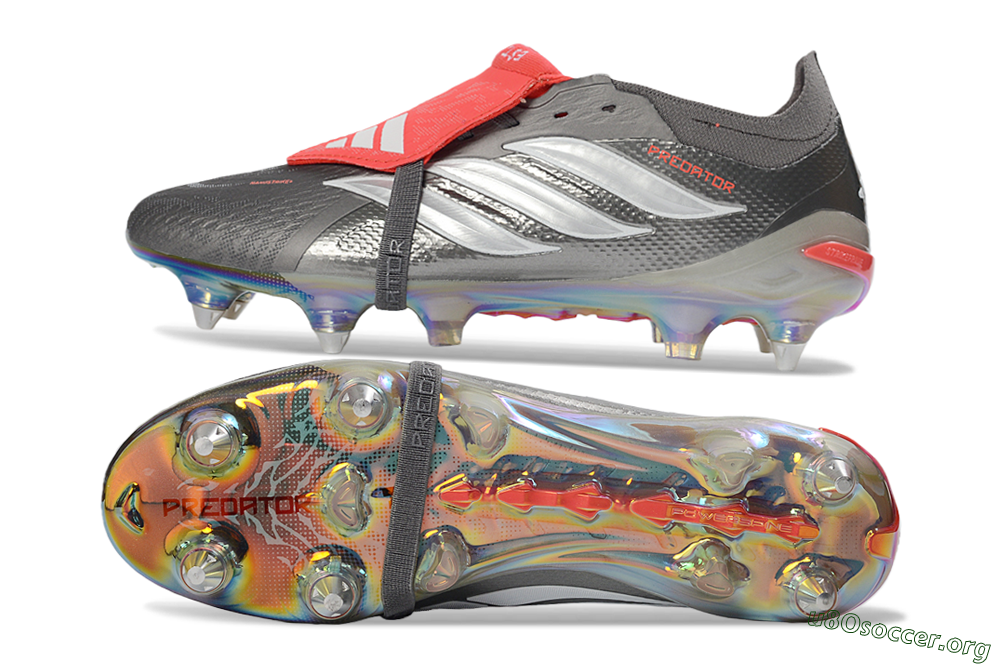 Adidas Predator 26 Elite Fold-Over Tongue SG Football Boots - Gray/Electric Red/Metallic Silver 1