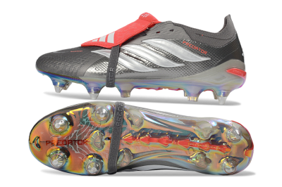 Adidas Predator 26 Elite Fold-Over Tongue SG Football Boots - Gray/Electric Red/Metallic Silver