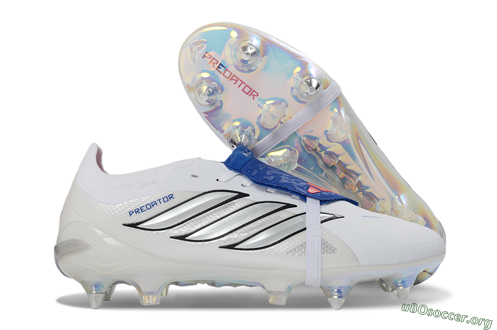 Adidas Predator 26 Elite Fold-Over Tongue SG Football Boots - White/Electric Blue/Iridescent 2