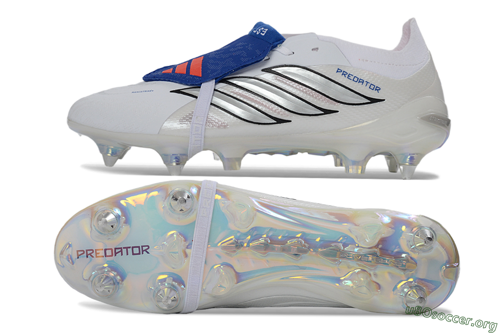 Adidas Predator 26 Elite Fold-Over Tongue SG Football Boots - White/Electric Blue/Iridescent 1