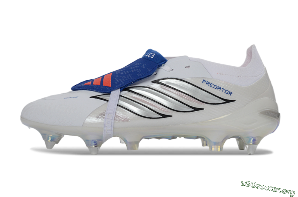 Adidas Predator 26 Elite Fold-Over Tongue SG Football Boots - White/Electric Blue/Iridescent 3