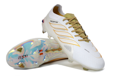 Adidas Predator 26 Elite FG Football Boots - White/Metallic Gold/Iridescent Neon