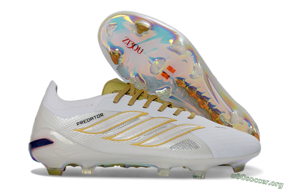 Adidas Predator 26 Elite FG Football Boots - White/Metallic Gold/Iridescent Neon 2