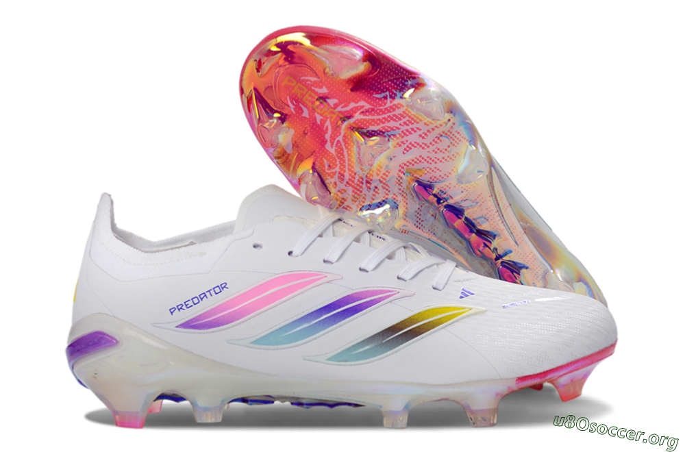 Adidas Predator 26 Elite FG Football Boots - White/Iridescent Pink/Iridescent Blue 2