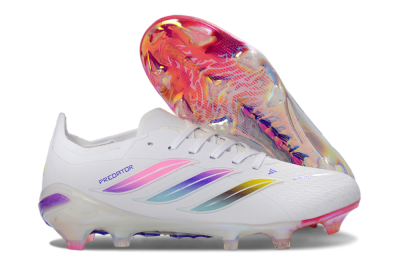 Adidas Predator 26 Elite FG Football Boots - White/Iridescent Pink/Iridescent Blue
